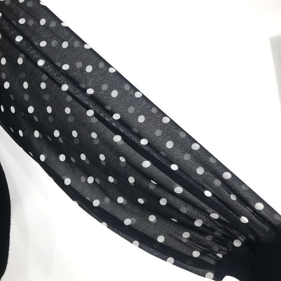 Nanette Lepore Black Knit Polka Dot Semi Sheer Sleeve Ruffle Mockneck Top - Picture 9 of 16